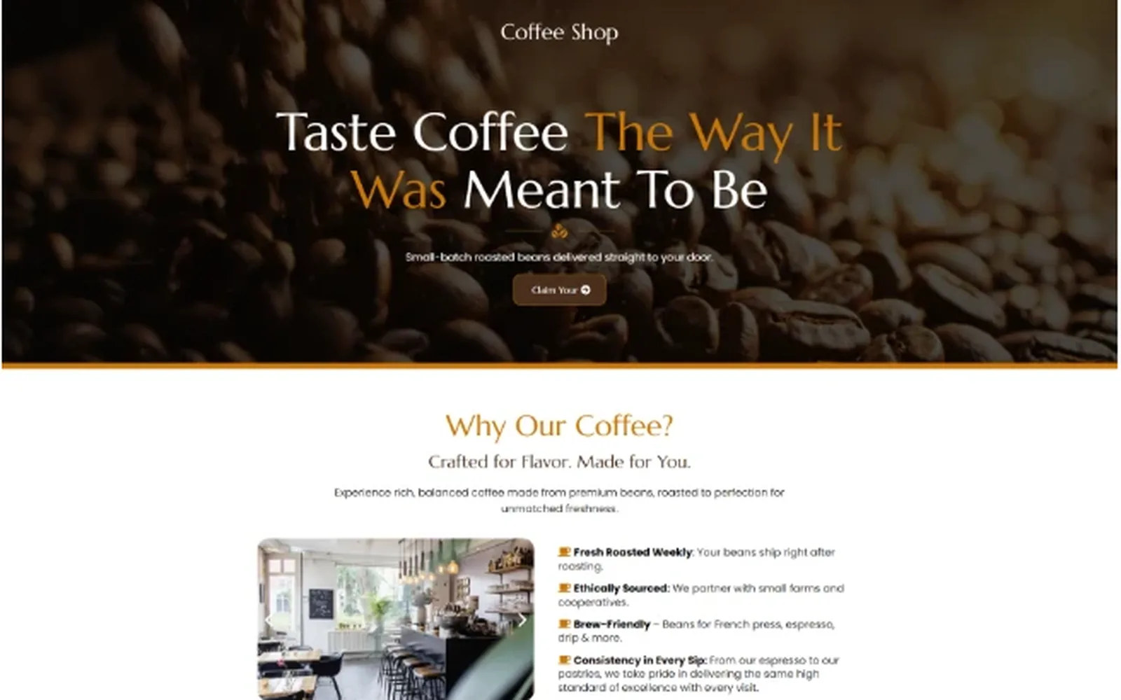 Coffee shop website on GoHighLevel