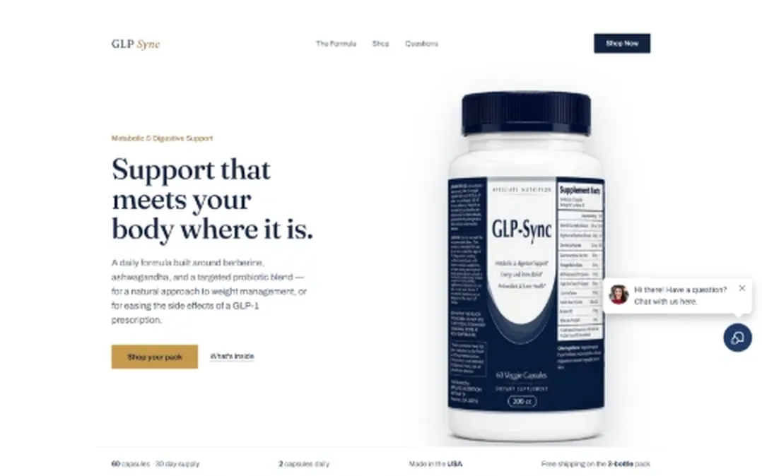 Top of the GoHighLevel store and sales funnel for a supplement brand